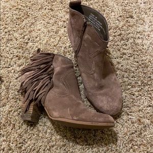 tasseled suede high heel ankle booties